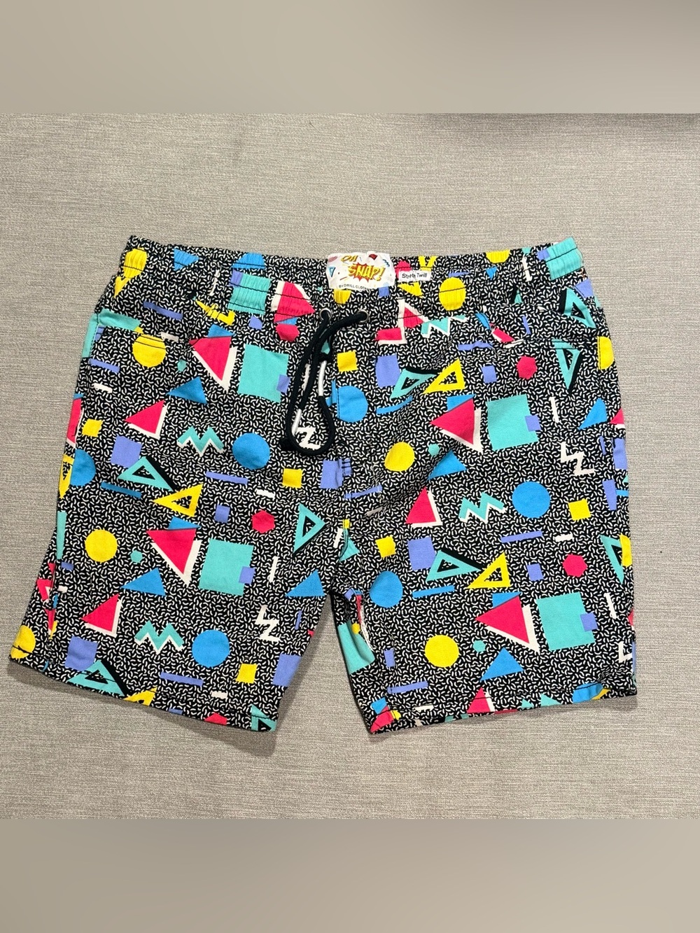 Oh Snap! Men's Shorts in Black with Pink, Yellow, Aqua & Blue Geo Print